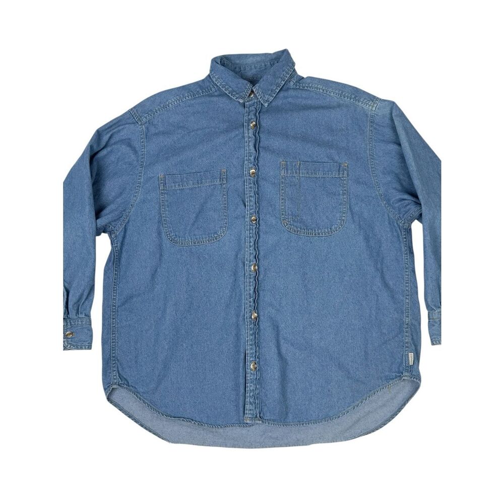 Vintage Esprit Mens M Denim Shirt Blue Long Sleeve 90s Button Up Cotton